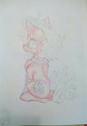 Size: 711x1024 | Tagged: safe, alternate version, artist:maryhoovesfield, derpibooru import, oc, oc only, earth pony, pony, chest fluff, earth pony oc, partial color, sitting, solo, traditional art