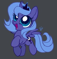 Size: 552x575 | Tagged: source needed, safe, artist:lc, derpibooru import, princess luna, alicorn, pony, cute, female, filly, horn, looking at something, lunabetes, open mouth, s1 luna, spread wings, watermark, wide eyes, wings, woona, younger