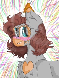 Size: 780x1040 | Tagged: safe, artist:cocolove2176, derpibooru import, oc, oc only, earth pony, pony, blushing, bust, chest fluff, earth pony oc, eyelashes, grin, hat, party hat, smiling, solo