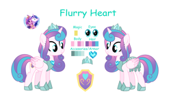 Size: 3296x1928 | Tagged: safe, artist:diamant-as, artist:lazuli0209, derpibooru import, princess cadance, princess flurry heart, shining armor, alicorn, pony, armor, crown, female, jewelry, male, mare, older, older flurry heart, reference sheet, regalia, simple background, solo focus, stallion, story in the source, white background