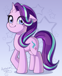 Size: 911x1101 | Tagged: safe, artist:anthocat, derpibooru import, starlight glimmer, pony, unicorn, cute, female, glimmerbetes, looking at you, mare, smiling, solo, stars