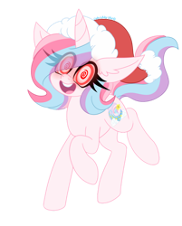 Size: 1280x1595 | Tagged: safe, artist:ladylullabystar, derpibooru import, oc, oc:lullaby star, pony, unicorn, christmas, female, hat, holiday, hypnosis, mare, santa hat, simple background, solo, swirly eyes, transparent background