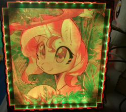 Size: 1024x908 | Tagged: safe, artist:themisto97, derpibooru import, sunset shimmer, pony, unicorn, acrylic plastic, acrylight, background pony, bust, craft, cute, daaaaaaaaaaaw, engraving, female, jewelry, jungle, lasercut, led, mare, multicolored, necklace, nightlight, photo, plushie, portrait, shimmerbetes, smiling, solo, sweet dreams fuel