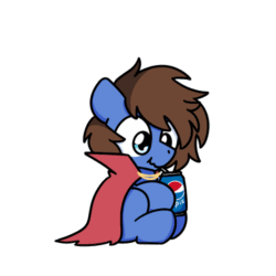 Size: 500x500 | Tagged: safe, artist:sugar morning, derpibooru import, part of a set, oc, oc only, oc:bizarre song, pegasus, pony, animated, bepis, cape, chibi, clothes, cute, drinking, frame by frame, gif, male, pepsi, simple background, sitting, soda, soda can, solo, stallion, sugar morning is trying to murder us, sugar morning's snacc and drincc, transparent background
