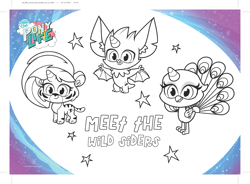 Size: 3875x2847 | Tagged: safe, derpibooru import, part of a set, echo (pony life), lightning chill, sugar snap, my little pony: pony life, spoiler:pony life s02, activity sheet, coloring page, my little pony logo, official, wild siders