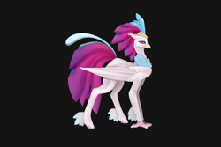 Size: 4500x3000 | Tagged: safe, artist:justeuge, derpibooru import, queen novo, classical hippogriff, hippogriff, my little pony: the movie, beak, black background, claws, collar, colored pupils, crown, ear fluff, ears, feather, female, folded wings, jewelry, purple eyes, queen, regalia, simple background, smiling, solo, tail, wings