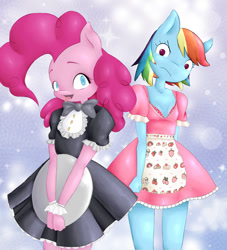 Size: 920x1015 | Tagged: safe, pinkie pie, rainbow dash, anthro, human, humanized, maid, maid uniform