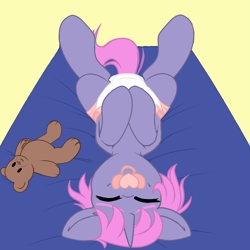 Size: 2995x2995 | Tagged: safe, artist:xcinnamon-twistx, derpibooru import, oc, oc:uriah koonz, baby, bed, colored sketch, commission, diaper, non-baby in diaper, pacifier, sketch, ych result, your character here