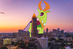 Size: 3000x2000 | Tagged: safe, artist:dashiesparkle edit, derpibooru import, edit, editor:jaredking203, thorax, changedling, changeling, atlanta, building, city, georgia, giant changeling, irl, king thorax, macro, male, mega giant, photo, story included, vector, vector edit