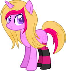 Size: 962x1040 | Tagged: safe, artist:otakuchicky1, derpibooru import, oc, oc:punk sound, pony, unicorn, clothes, female, mare, simple background, socks, solo, striped socks, transparent background, watermark