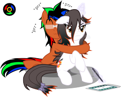 Size: 2827x2256 | Tagged: safe, artist:kyoshyu, derpibooru import, oc, oc only, oc:bucolique, oc:candle wick, earth pony, pony, unicorn, female, glasses, hug, magic, male, mare, simple background, stallion, transparent background