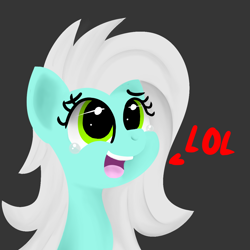 Size: 1200x1200 | Tagged: safe, artist:dafiltafish, derpibooru import, oc, oc:goosey, earth pony, bust, crying, emote, gray background, laughing, lineless, lol, simple background, solo, tears of laughter