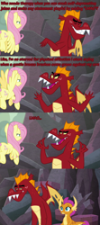 Size: 1280x2880 | Tagged: safe, derpibooru import, edit, edited screencap, screencap, fluttershy, garble, smolder, dragon, pegasus, pony, sweet and smoky, comic, dragoness, female, male, mare, screencap comic, text, wings