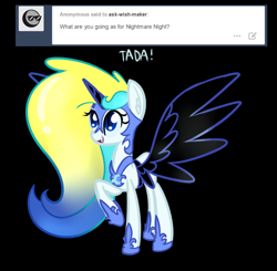 Size: 890x872 | Tagged: safe, artist:ask-wish-maker, derpibooru import, oc, oc:wish maker, pony, ask wish maker, clothes, costume, nightmare moon costume, nightmare night costume, solo