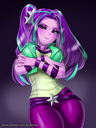 Size: 750x1000 | Tagged: safe, artist:racoonsan, color edit, derpibooru import, edit, editor:drakeyc, aria blaze, equestria girls, adorasexy, aria bazookas, breasts, clothes, colored, curvy, cute, explicit source, eyeshadow, female, hourglass figure, jeans, looking at you, makeup, nail polish, pants, sexy, skin color edit, solo, stupid sexy aria blaze