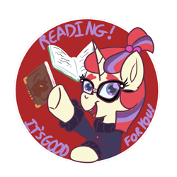 Size: 1200x1200 | Tagged: safe, artist:erenerakhard, derpibooru import, moondancer, pony, unicorn, book, digital art, female, glasses, smiling, solo, that pony sure does love books