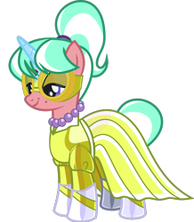 Size: 1246x1428 | Tagged: safe, anonymous artist, derpibooru exclusive, derpibooru import, masked matter-horn, pony, unicorn, .svg available, bedroom eyes, clothes, dress, eyelashes, female, goggles, horn, jewelry, latex, latex dress, latex suit, makeup, mare, mask, necklace, pearl necklace, power ponies, simple background, smiling, solo, stepford ponies, svg, transparent background, vector