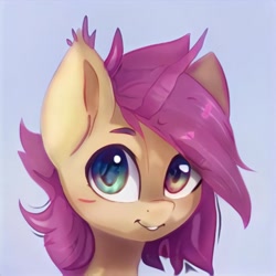 Size: 1024x1024 | Tagged: safe, artist:thisponydoesnotexist, derpibooru import, bust, cute, heterochromia, looking at you, neural network, not fluttershy, portrait, smiling, smiling at you, solo