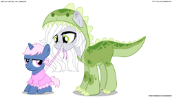 Size: 1920x1080 | Tagged: safe, artist:gamerpen, derpibooru import, oc, oc:azure/sapphire, oc:fossil fluster, earth pony, pegasus, pony, clothes, colt, costume, crossdressing, foalsitter, foalsitting, kigurumi, male, simple background, transparent background