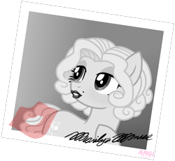 Size: 2953x2730 | Tagged: safe, alternate version, artist:amgiwolf, derpibooru import, oc, oc only, earth pony, pony, ear piercing, eyelashes, female, hoof on chest, kiss mark, lipstick, looking back, makeup, mare, marilyn monroe, piercing, ponified, signature, simple background, solo, transparent background