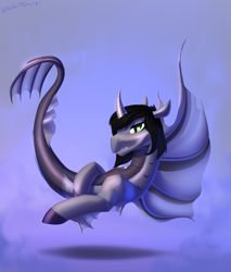 Size: 2300x2700 | Tagged: safe, alternate version, artist:shido-tara, derpibooru import, pony, siren, cloven hooves, commission, curved horn, fangs, fins, fish tail, floating, horn, kellin quinn, looking at you, male, ponified, scales, sleeping with sirens, slit eyes, solo