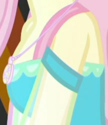 Size: 1920x2225 | Tagged: safe, derpibooru import, screencap, fluttershy, better together, costume conundrum, equestria girls, boobshot, breasts, cropped, geode of fauna, jewelry, magical geodes, necklace, sleeveless