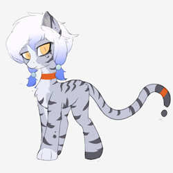 Size: 2000x2000 | Tagged: safe, artist:neverend, derpibooru import, oc, oc only, cat, cat pony, original species, pony, female, looking at you, mare, pigtails, simple background, solo, stripes, white background