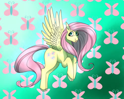 Size: 1280x1023 | Tagged: safe, artist:indigostarlight9, derpibooru import, fluttershy, pegasus, pony, cute, cutie mark background, open mouth, shyabetes, solo