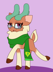 Size: 3221x4378 | Tagged: safe, artist:mrneo, derpibooru import, cashmere (tfh), deer, reindeer, them's fightin' herds, :p, clothes, cloven hooves, community related, glasses, scarf, solo, tongue, tongue out