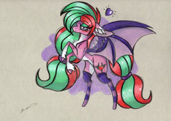 Size: 1280x907 | Tagged: safe, artist:luxiwind, derpibooru import, oc, oc:pomme d'amour, bat pony, pony, female, mare, solo, traditional art