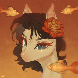 Size: 4096x4096 | Tagged: safe, artist:lovely-pony, derpibooru import, oc, fish, pony, absurd file size, absurd resolution, female, flower, flower in hair, mare, solo