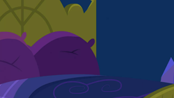 Size: 1280x720 | Tagged: safe, derpibooru import, screencap, spoiler:cakes for the memories, background, bed, bedroom, cakes for the memories, liminal space, no pony, scenic ponyville, twilight's castle