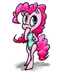 Size: 1200x1400 | Tagged: safe, artist:saltycube, derpibooru import, pinkie pie, anthro, earth pony, arm hooves, clothes, female, leotard, mare, simple background, smiling, solo, swimsuit, white background
