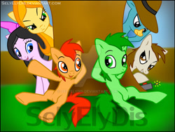 Size: 900x677 | Tagged: safe, artist:selyelydis, derpibooru import, earth pony, pony, candace flynn, doctor heinz doofenshmirtz, ferb fletcher, isabella garcia shapiro, perry the platypus, phineas and ferb, phineas flynn, ponified