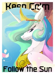 Size: 2635x3500 | Tagged: safe, artist:therealf1rebird, derpibooru import, princess celestia, alicorn, pony, horn, jewelry, keep calm, looking at you, regalia, solo, wings