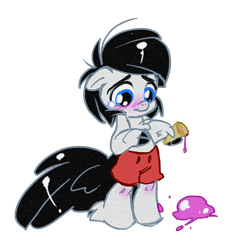 Size: 500x549 | Tagged: safe, artist:thegamercolt, derpibooru import, oc, oc only, oc:thegamercolt, anthro, earth pony, about to cry, clothes, cute, foal, food, ice cream, sad, shorts, simple background, solo, transparent background, young