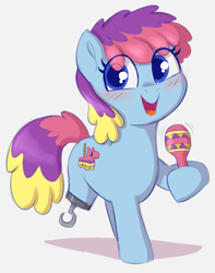 Size: 1146x1454 | Tagged: safe, artist:heretichesh, derpibooru import, oc, oc:piñata viva, earth pony, amputee, female, filly, hook, maracas, musical instrument, piñata