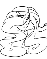 Size: 1080x1350 | Tagged: safe, artist:tessa_key_, derpibooru import, oc, oc only, pony, unicorn, bust, eye clipping through hair, eyelashes, female, horn, lineart, mare, monochrome, simple background, smiling, solo, unicorn oc, white background