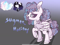 Size: 2218x1668 | Tagged: safe, artist:caramelbolt24, derpibooru import, oc, oc only, oc:summer holiday, pegasus, pony, unicorn, bust, clothes, ear fluff, ears, feathered fetlocks, female, gradient background, horn, mare, offspring, open mouth, parents:oc x oc, pegasus oc, signature, smiling, unicorn oc, wings