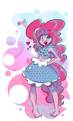 Size: 3000x5000 | Tagged: safe, artist:dilarus, ponerpics import, pinkie pie, human, equestria girls, barefoot, belly button, clothes, deleted from derpibooru, feet, humanized, midriff, skirt, solo, tailed humanization
