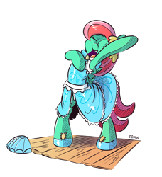 Size: 1165x1280 | Tagged: safe, artist:dilarus, ponerpics import, oc, oc only, oc:rising song, pony, bipedal, clothes, deleted from derpibooru, dress, singing, solo