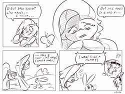Size: 4000x3000 | Tagged: safe, artist:dilarus, ponerpics import, angel bunny, fluttershy, rarity, comic:the best of intentions, black and white, comic, deleted from derpibooru, exclamation point, grayscale, interrobang, monochrome, question mark