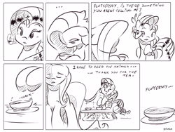 Size: 4000x3000 | Tagged: safe, artist:dilarus, ponerpics import, fluttershy, rarity, comic:the best of intentions, black and white, comic, deleted from derpibooru, grayscale, monochrome