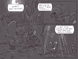 Size: 4000x3000 | Tagged: safe, artist:dilarus, ponerpics import, fluttershy, comic:the best of intentions, black and white, comic, deleted from derpibooru, everfree forest, grayscale, solo