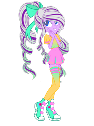 Size: 1280x1708 | Tagged: safe, artist:ocean-drop, derpibooru import, oc, oc only, oc:creme de la creme, equestria girls, bow, clothes, female, freckles, hair bow, offspring, parent:rarity, parent:spike, parents:sparity, shirt, shoes, simple background, skirt, sneakers, solo, transparent background