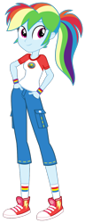 Size: 500x1300 | Tagged: safe, alternate version, artist:knightoftheraven, derpibooru import, rainbow dash, equestria girls, legend of everfree, alternate hairstyle, camp everfree logo, camp everfree outfits, camping outfit, clothes, colored, converse, female, flat colors, hands in pockets, inkscape, jeans, looking at you, pants, ponytail, shirt, shoes, short jeans, short pants, short sleeves, show accurate, simple background, smiling, smiling at you, socks, solo, standing, t-shirt, textless, transparent background, vector, wristband