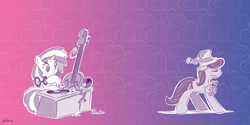 Size: 4000x2000 | Tagged: safe, artist:dilarus, ponerpics import, dj pon-3, octavia melody, vinyl scratch, angry, broken, cello, damage, deleted from derpibooru, meet-the-pones, musical instrument, sleep deprivation, teddy bear, turntable