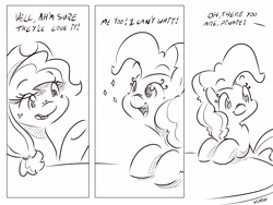 Size: 4000x3000 | Tagged: safe, artist:dilarus, ponerpics import, applejack, pinkie pie, comic:sugarcube, black and white, comic, deleted from derpibooru, grayscale, monochrome