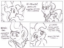 Size: 4000x3000 | Tagged: safe, artist:dilarus, ponerpics import, cup cake, pinkie pie, comic:sugarcube, black and white, comic, deleted from derpibooru, grayscale, monochrome