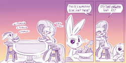 Size: 4000x2000 | Tagged: safe, artist:dilarus, ponerpics import, angel bunny, fluttershy, pegasus, pony, rabbit, no second prances, :i, :t, absurd resolution, angel is a bunny bastard, angelshy, animal, annoyed, blushing, carrot, comic, crying, deleted from derpibooru, eating, female, food, frown, glare, husbando thief, implied starbunny, implied starlight glimmer, infidelity, interspecies, jealous, love triangle, male, meet-the-pones, open mouth, raised eyebrow, shipping, sitting, starbunny, stool, straight, table, this will end in divorce